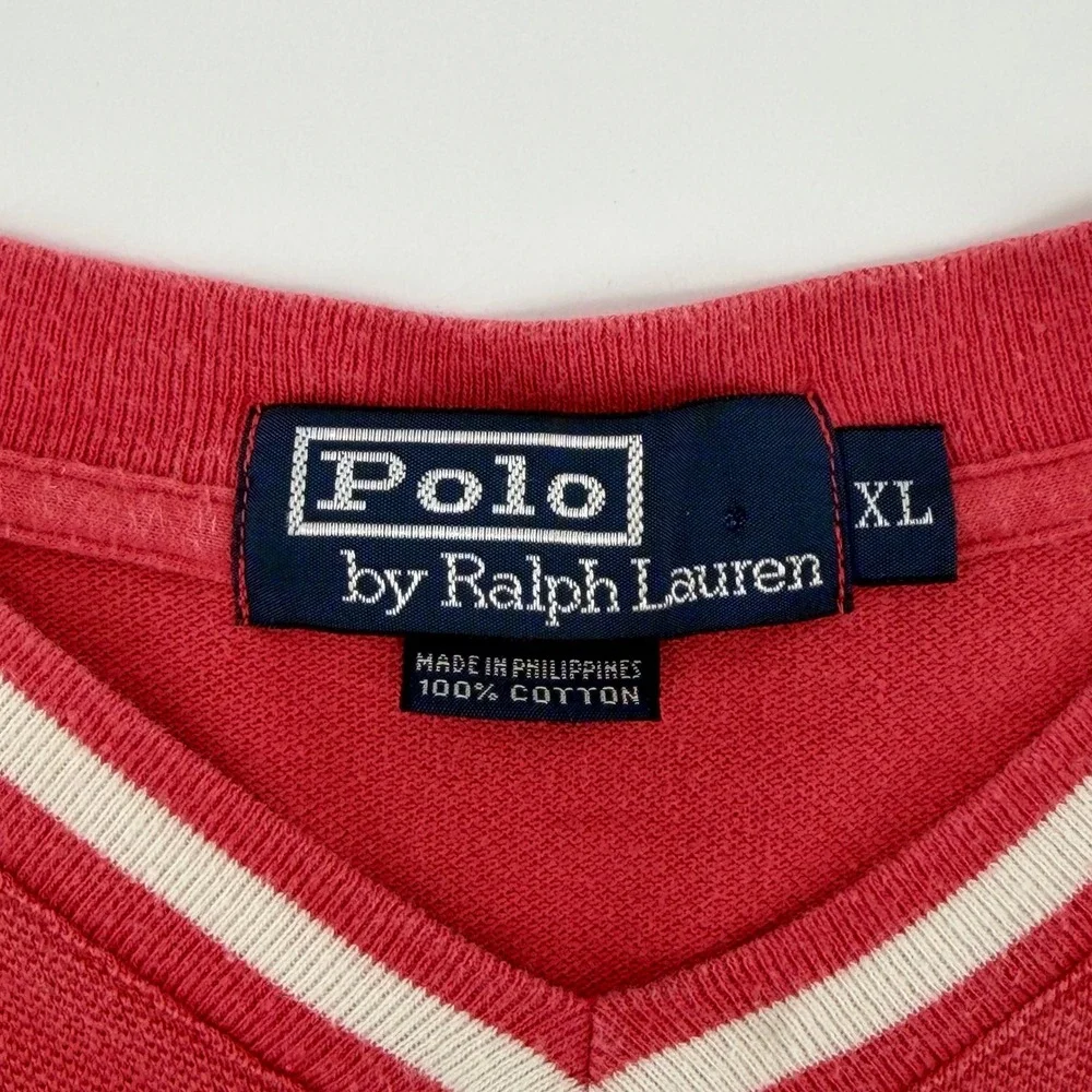 Polo Ralph Lauren Men's XL Red V-Neck Polo Shirt Embroidered Pony Classic Casual